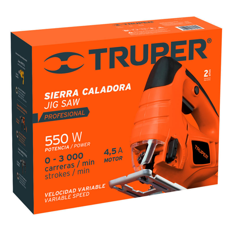 Sierra Caladora 550 W 4.5 A Velocidad Variable, Profesional, Truper