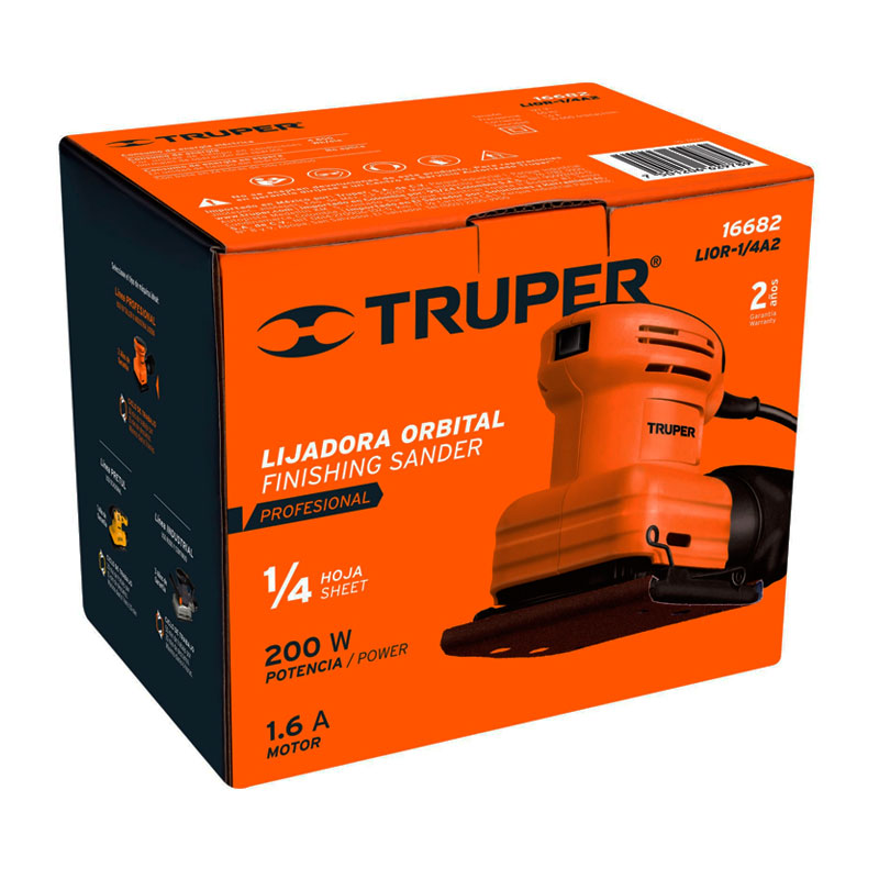 Lijadora Orbital 1/4 Hoja 200 W, Profesional, Truper