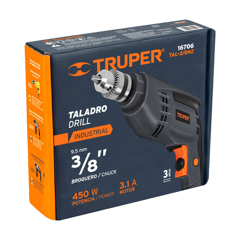 Taladro 3/8" 450 W, Industrial, Truper Expert
