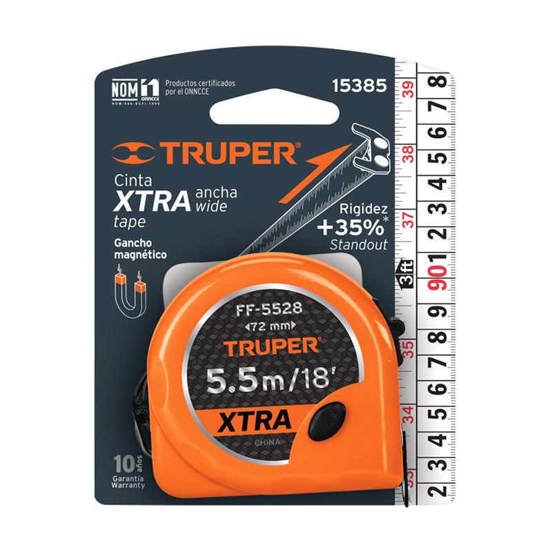Flexómetro Xtra 5.5 M Cinta Extra Ancha 28 Mm, Truper