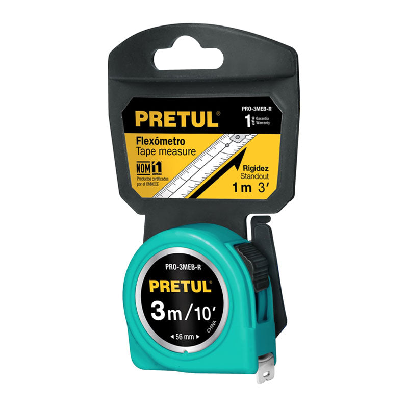 Flexómetro Verde 3 M Cinta 13 Mm, En Tarjeta, Pretul