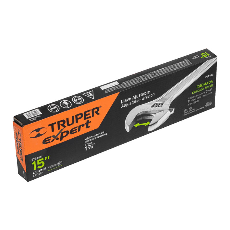 Llave Ajustable (Perico) 15" Profesional Cromada, Truper Expert