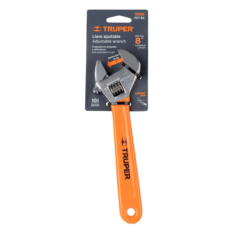 Llave Ajustable (Perico) 8" Cromada Mango De Pvc, Truper