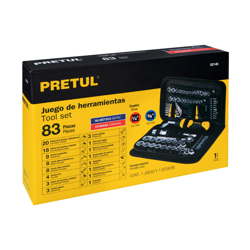 Juego De 83 Herramientas 1/4" Y 3/8" Para Mecánico, Pretul