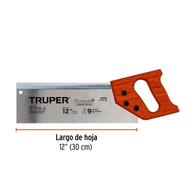 Serrucho De Costilla 12" Diamante, 9 Dpp, Truper