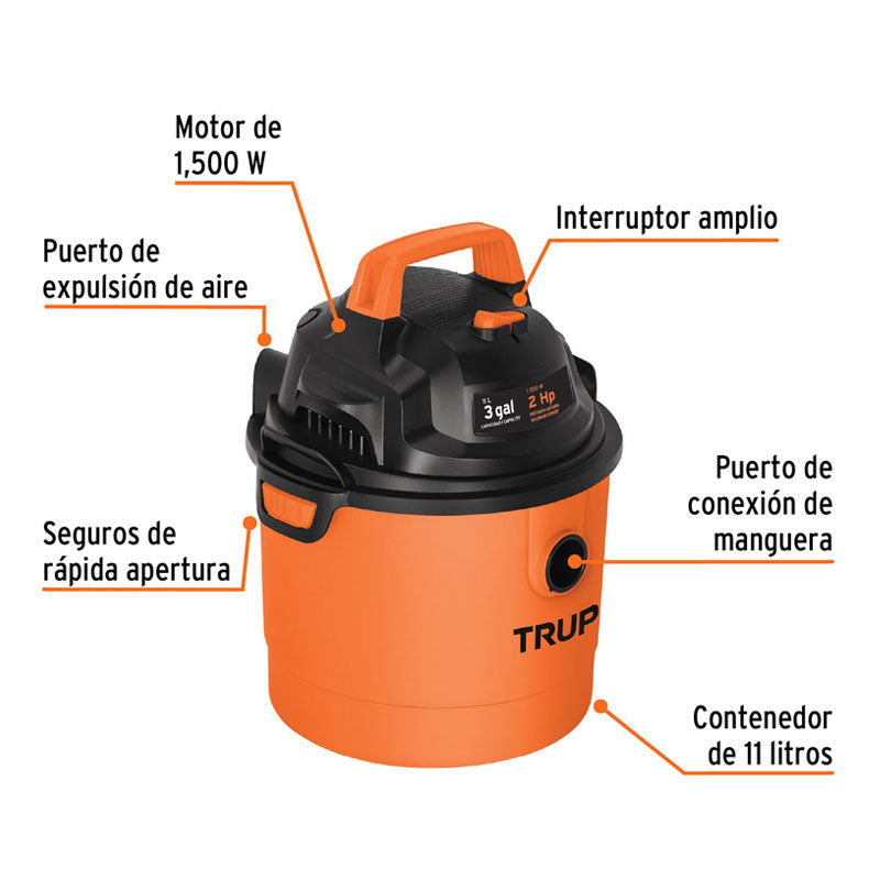 Aspiradora De Sólidos Y Líquidos De 3 Gal, Plástica, Truper