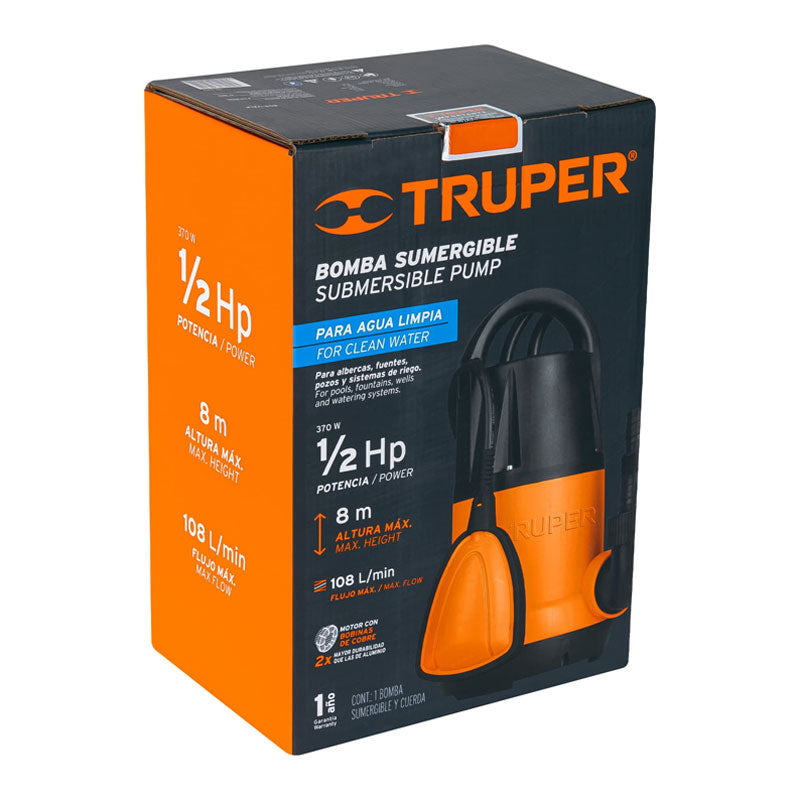 Bomba Sumergible Plastica Para Agua Limpia 1/2 Hp, Truper