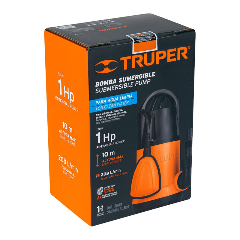 Bomba Sumergible Plástica Para Agua Limpia 1 Hp, Truper