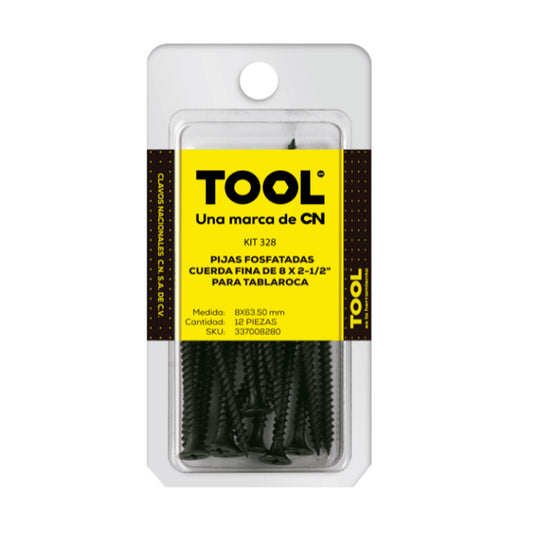 Kit 328 Pija Para Tablaroca Fosfatada 8 X 2 1/2" Cuerda Fina Con 12 Piezas