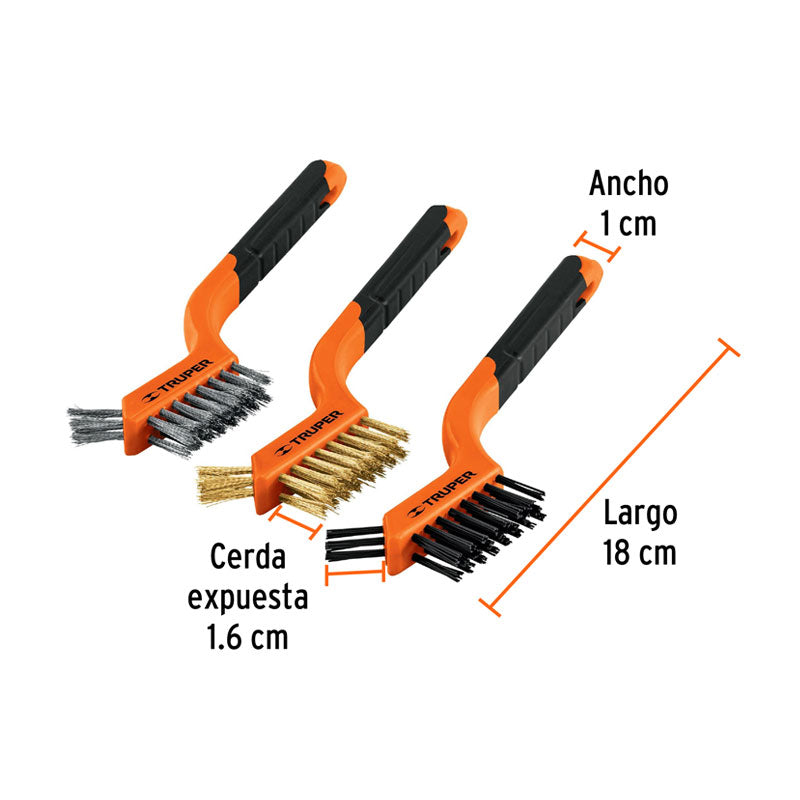 Juego De 3 Mini Cepillos De Alambre 28 Pinceles, Truper