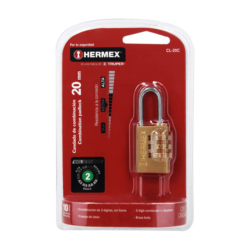 Candado De Combinación 20 Mm Cuerpo De Latón En Blíster
