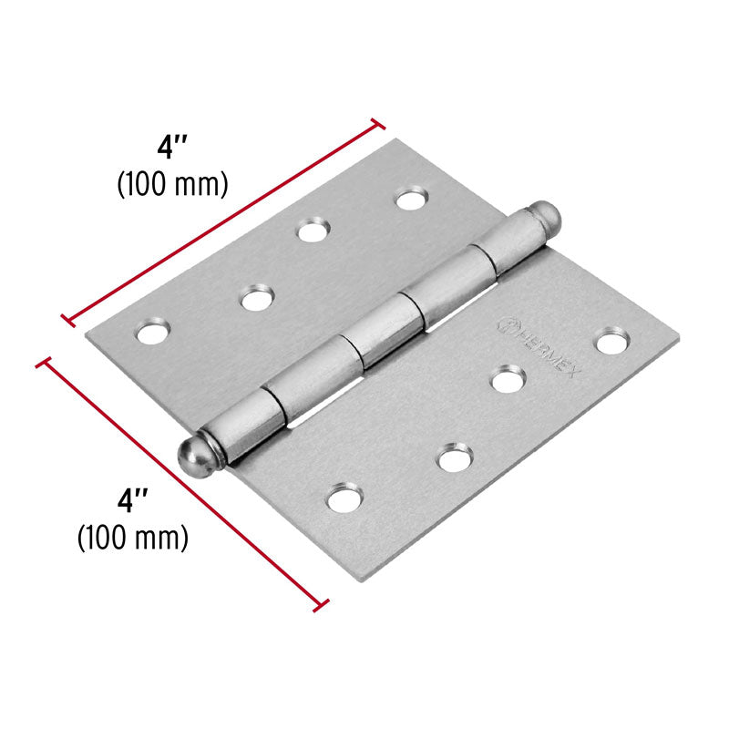 Bisagra Cuadrada 4", Cromo Mate, Cabeza Redonda, Hermex