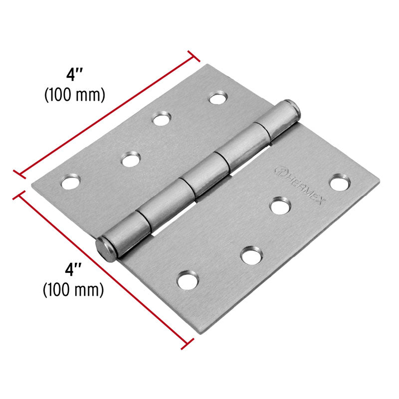 Bisagra Cuadrada 4", Cromo Mate, Cabeza Plana, Hermex