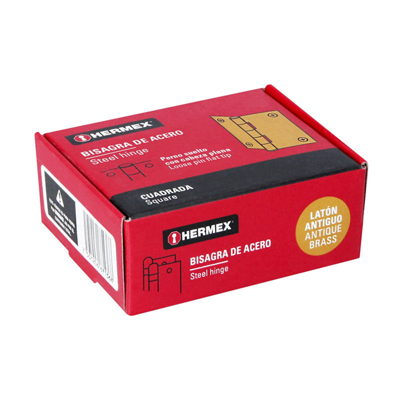 Bisagra Cuadrada 2", Latón Antiguo, Cabeza Plana, Hermex