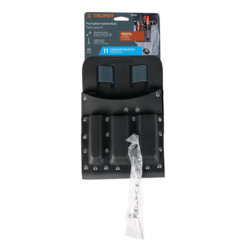 Porta Herramientas De Cuero Con 11 Compartimentos, Truper