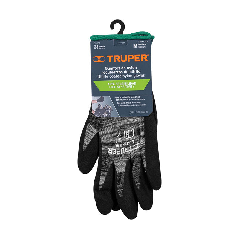 Guantes De Nylon Recubiertos De Nitrilo Arenoso, M, Truper