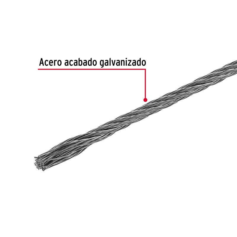 Metro De Cable Rígido 1/8" De Acero 7X7 Hilos, 75 M, Fiero