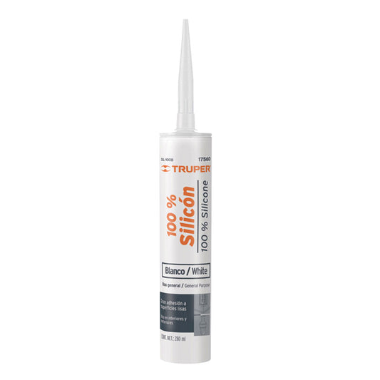 Sellador Blanco 100% Silicón De 280 Ml, Truper