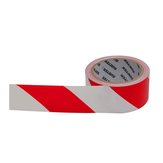 Cinta de señalización de adhesivo acrílico ancho 2" de 18 m, color blanco/rojo, 138061 Surtek