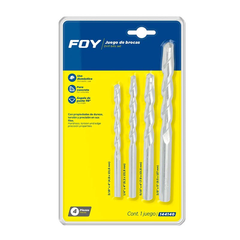 144140 jgo.4 brocas p/concreto zanco recto foy amu - Tool Ferreterías / Ferretodo - Herramientas y material de construcción.