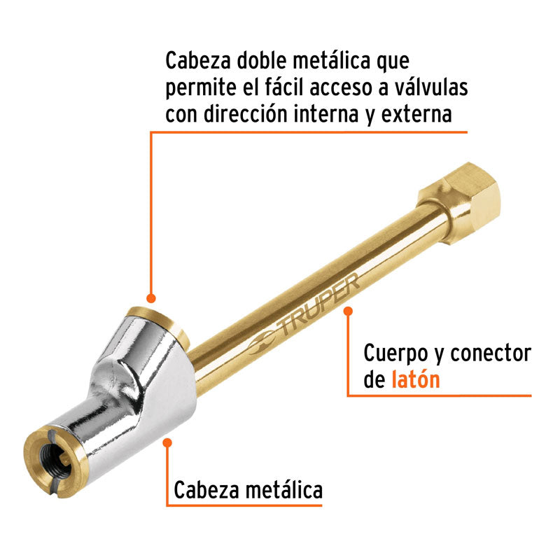 Inflador de cabeza doble con cuerda de 1/4 NPT, Truper