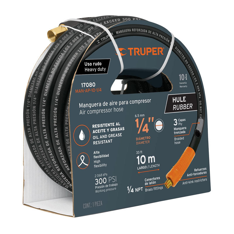 Manguera para compresor de hule de 15 m x 1/4", 17081 Truper MAN AP 15 1/4