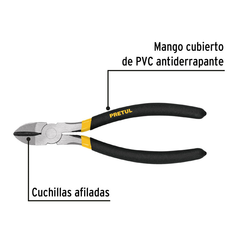 Pinza de corte diagonal de 8" con mango de PVC, 22639 Pretul PCD 8P