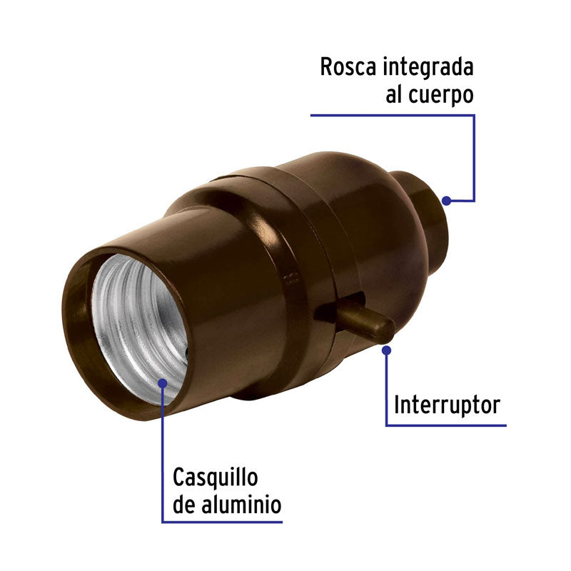 Portalámpara de baquelita, con interruptor de barra, 46501 Volteck POBA 11