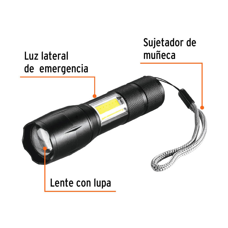 Linterna de 1 LED 270 lm con luz de emergencia, recargable, 100371 Truper LINAR 260