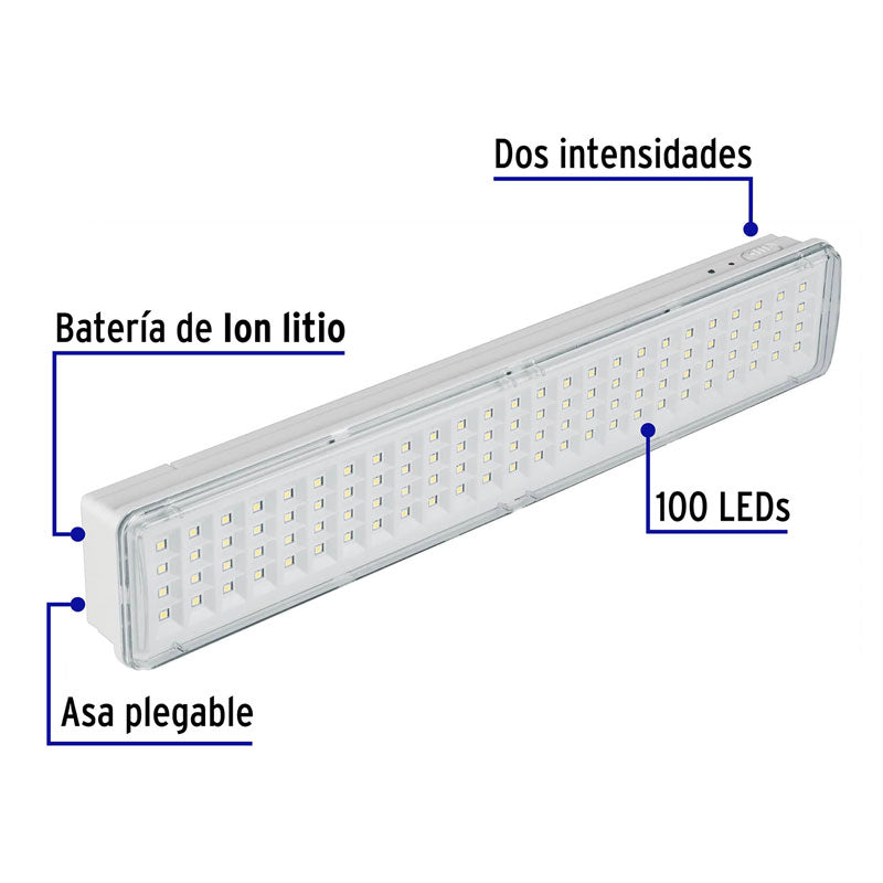 Lámpara de emergencia de 100 Leds de 500 lm, recargable, 43009 Volteck LAE 100