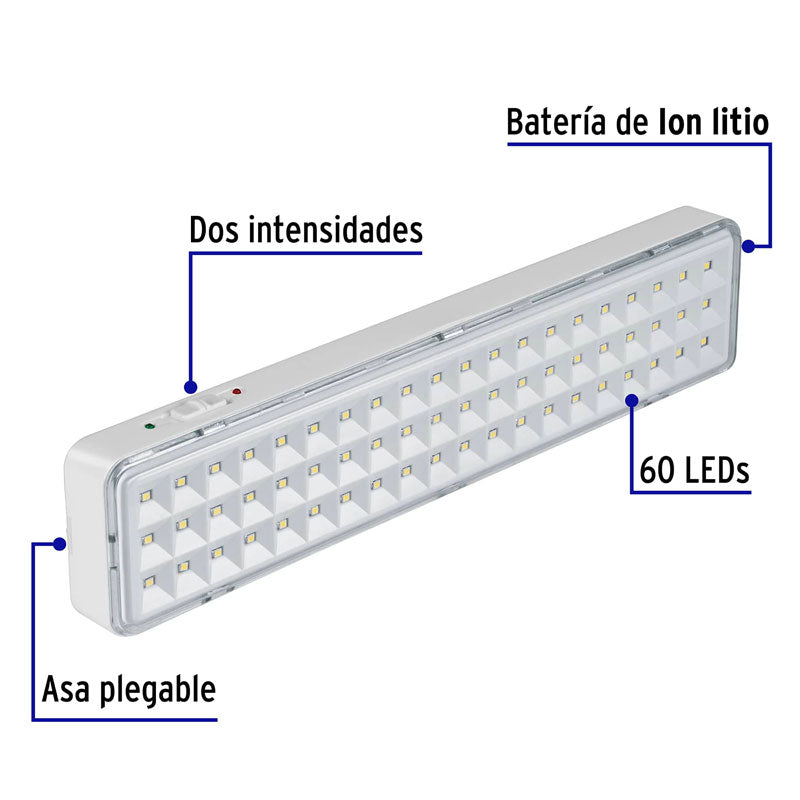 Lámpara de emergencia de 60 Leds de 300 lm, recargable, 43008 Volteck LAE 60