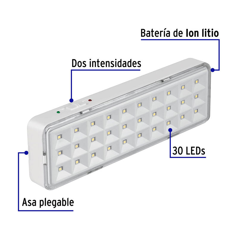 Lámpara de emergencia de 30 Leds de 220 lm, recargable, 43007 Volteck LAE 30