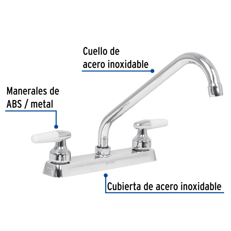 Mezcladora de 8" para fregadero con cuello largo, manerales de cono, 49221 Foset F 318I