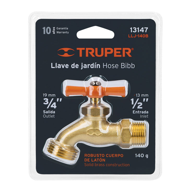 Llave de nariz para jardín de 1/2", 13147 Truper LLJ 140B