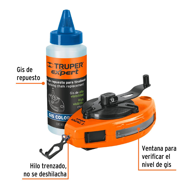 Tiralíneas metálico con gis de 30 m (100 ft), uso rudo, 18579 Truper Expert TL 100X