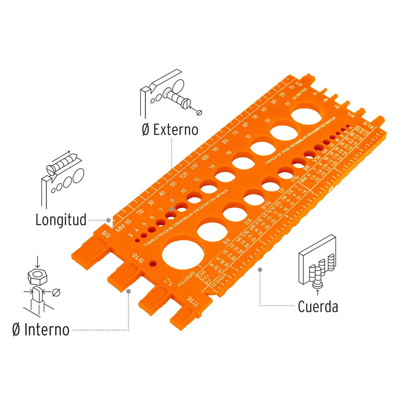 Regleta medidora de tuercas y tornillos de 22 cm, 10811 Truper REGLA 22