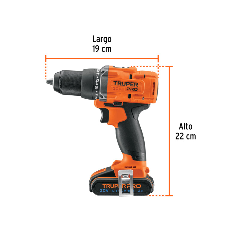 Taladro/destornillador de 1/2", 20V, 1 batería 2Ah, 103249 / TALI-20A2 Truper Pro