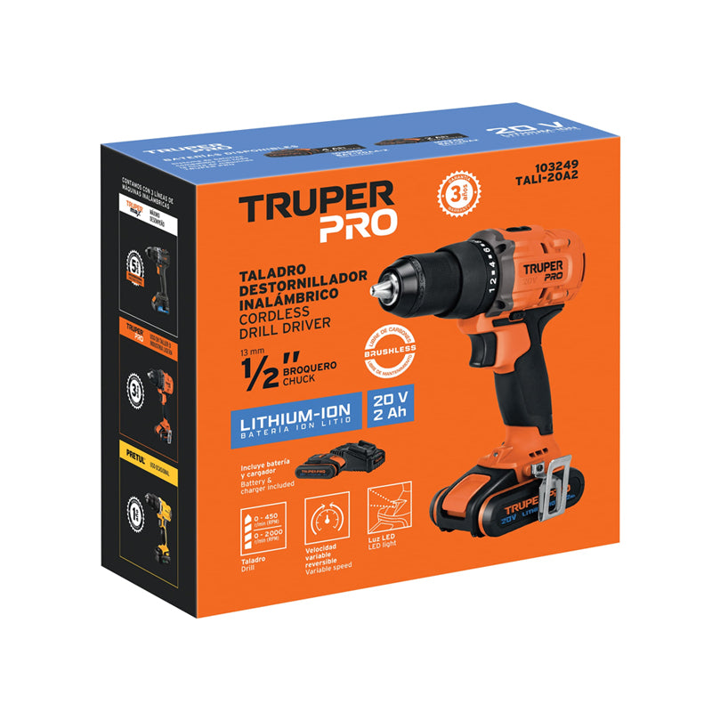 Taladro/destornillador de 1/2", 20V, 1 batería 2Ah, 103249 / TALI-20A2 Truper Pro
