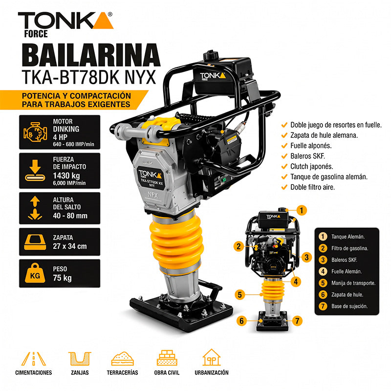 Bailarina vulcano de 4HP, 1430 Kgs de fuerza de impacto, TONKA, TKABT78DKNYX