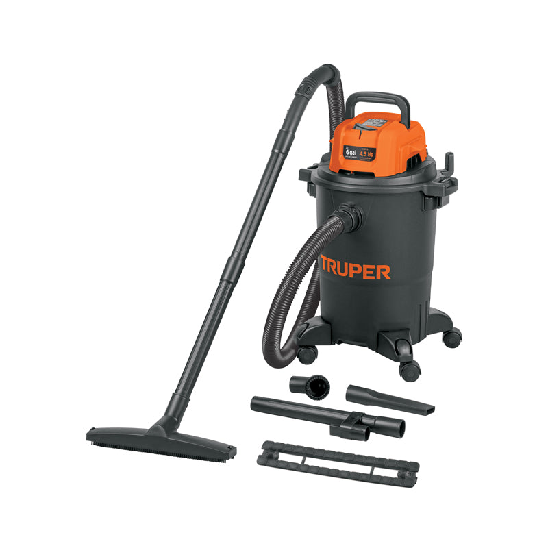 Aspiradora de sólidos y líquidos, 6 gal, plástica, negra, 102964 Truper ASP-06N