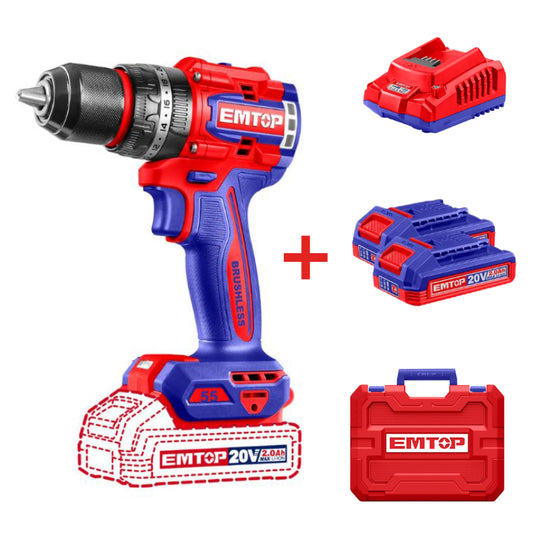 Kit taladro de impacto 1/2", 55 Nm, 20 V, 2 baterías y 1 cargador, ULCIDL20558 Emtop