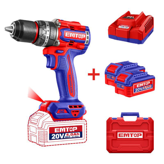 Kit taladro de impacto 1/2", 96 Nm, 20 V, 2 Baterías 4.0 Ah y 1 cargador, ULCIDL20968 Emtop