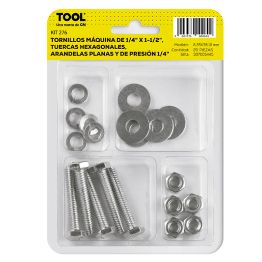 Kit 276 De Tornillo Máquina,Tuerca Hexagonal, Arandela Plana Presión Galvanizado