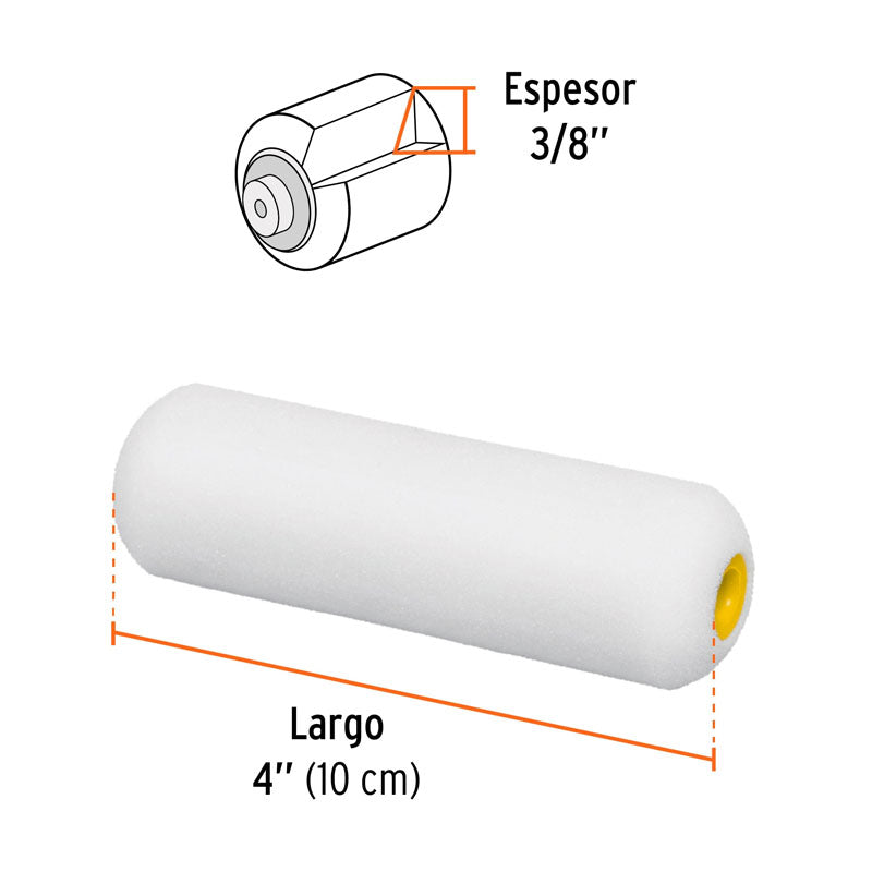 Felpa para mini rodillo esponja 4" x 3/8", 13907 Truper RROPI410E