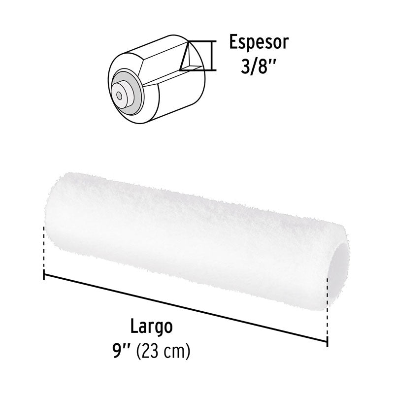 Rodillo para pintar superficies lisas de 9" x 3/8", 28033 Pretul ROPI910P