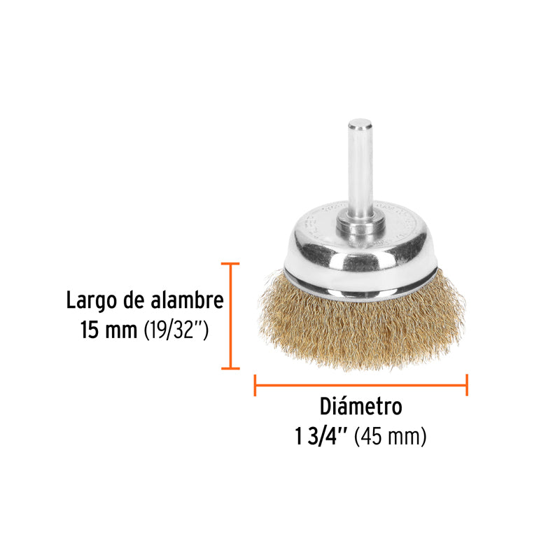 Carda de copa de 1 3/4" alambre fino para taladro, 11591 Truper CO-1-3/4F