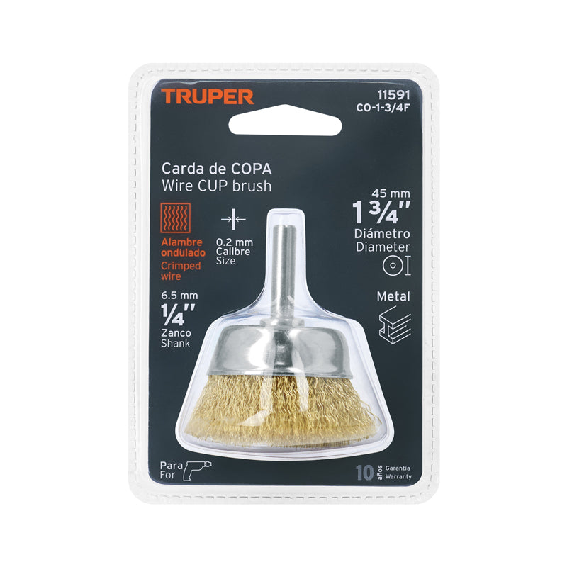 Carda de copa de 1 3/4" alambre fino para taladro, 11591 Truper CO-1-3/4F