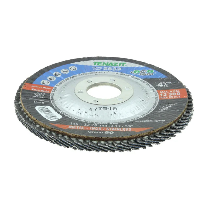 Disco laminado para desbaste de 4 1/2" x 7/8", grano 60, 2639 Tenazit