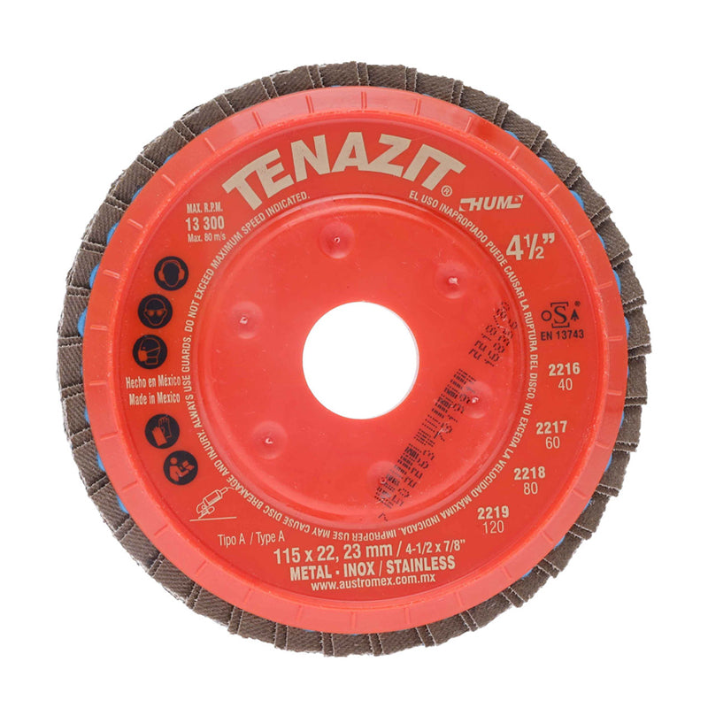 Disco laminado de 4 1/2" x 7/8", grano zirconio TZHUM-80, 2218 Tenazit