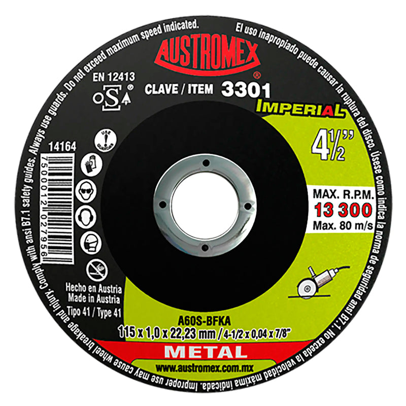 Disco P/Corte Metal 4.1/2" 3301 Austromex